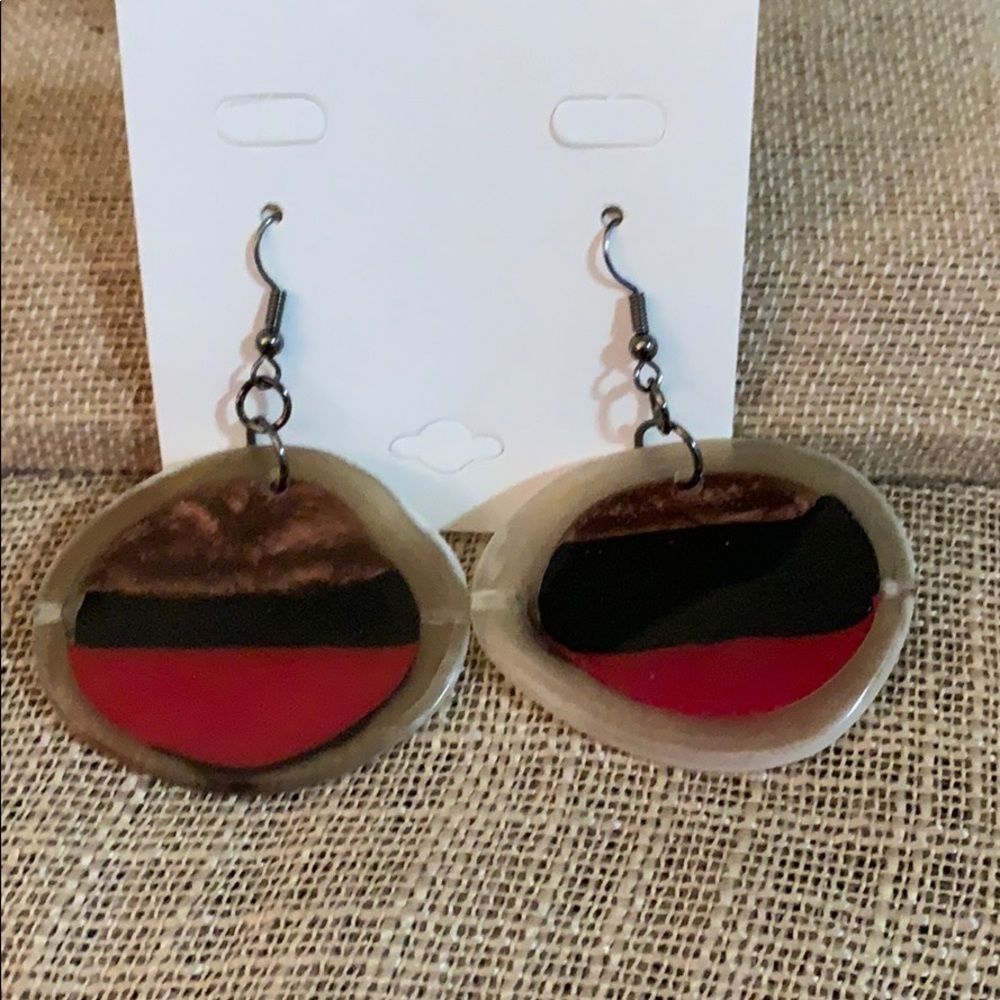 Red-Black-Brown Round Earrings Fish Hook Earrings